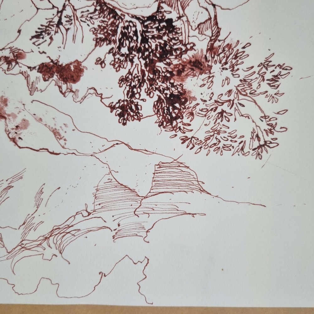 David Hutter Unsigned Ink Study Mountainous Landscape Studio Stamp