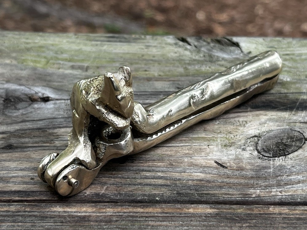 Vintage Nut Cracker SOLID BRASS Squirrel on Log for Hazel Nuts or Small Nuts