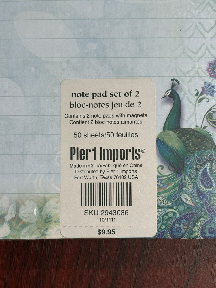 PIER 1 IMPORTS RECTANGULAR COLORFUL PEACOCK NOTEPAD