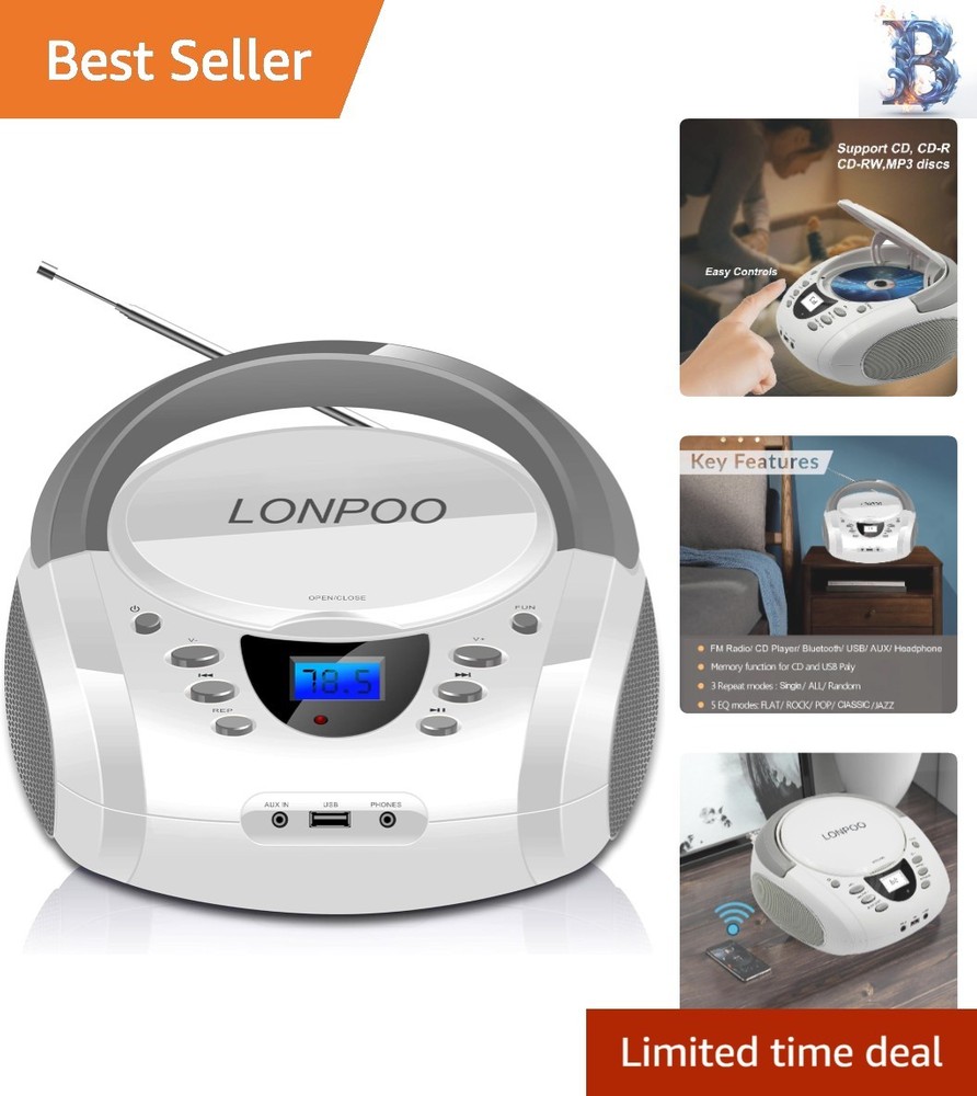 Multi-Function Portable Boombox with CD, USB, FM Radio & Bluetooth Connectivity