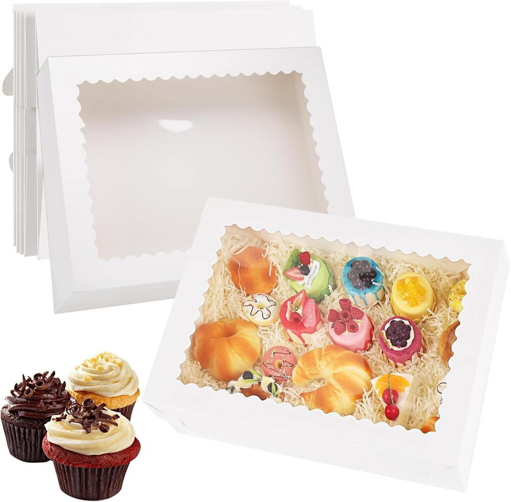 White Rectangular Half Sheet Cake Boxes with Window 10 Pack 19x14x4 Inch Stur...