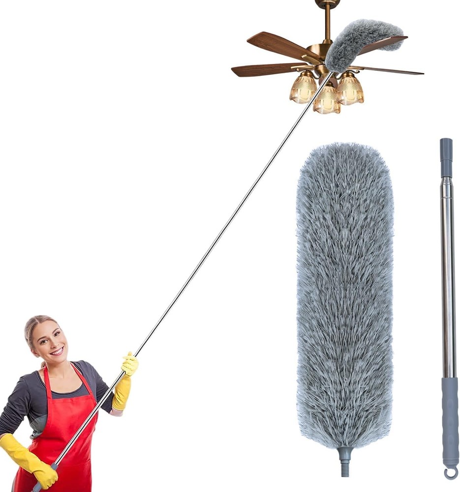 Microfiber Feather Duster with Extendable Pole, 100-Inch Extra-Long Dusters Tele