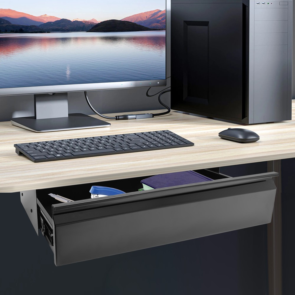 22” Black Space Saver Sliding Under Desk Storage Drawer Pull-out Drawer