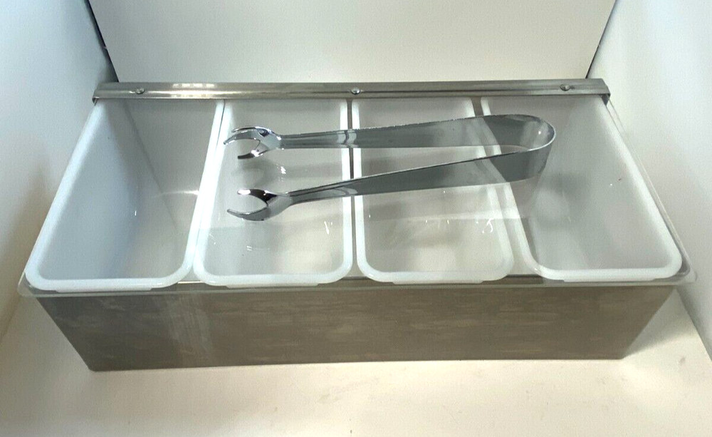 TableCraft 4 Compartment Bar Caddy Set with Tongs