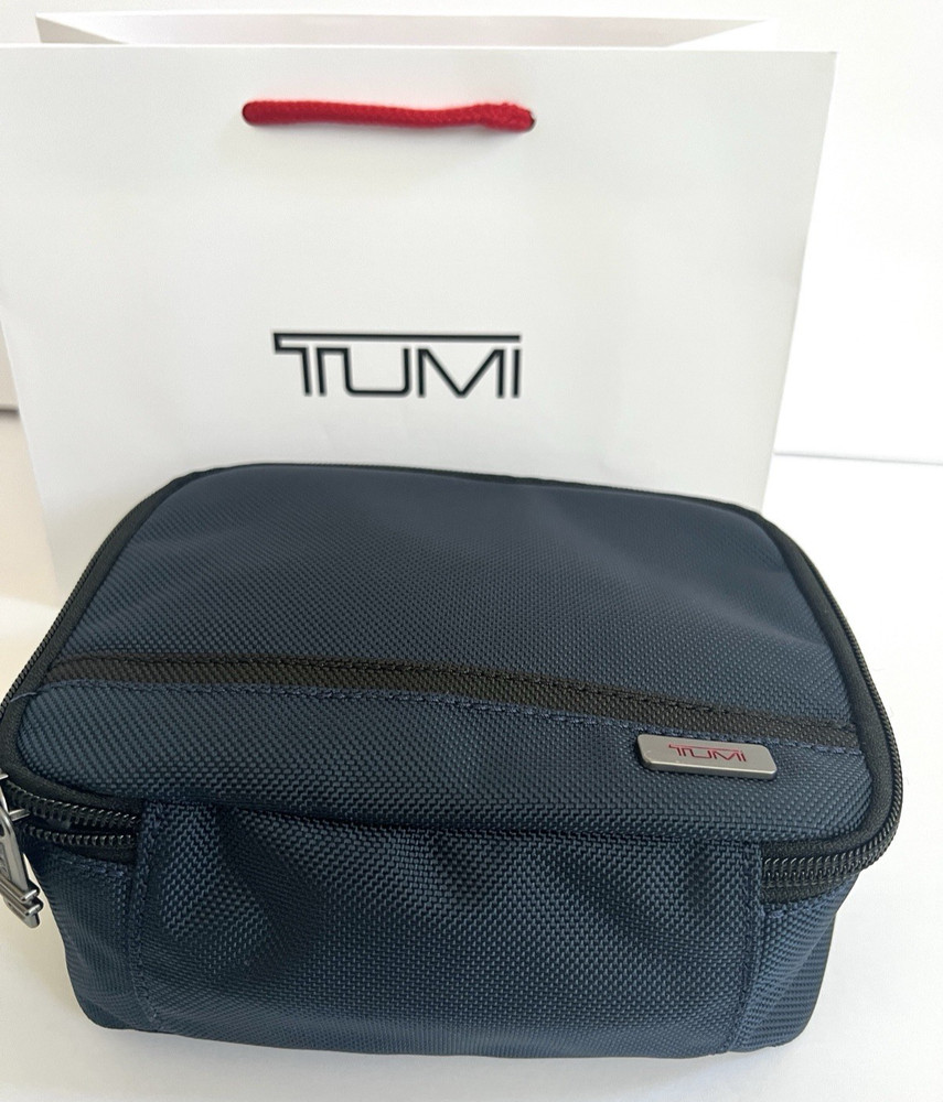 Tumi Navy Cube Travel Pouch Accessory Zipper Bag