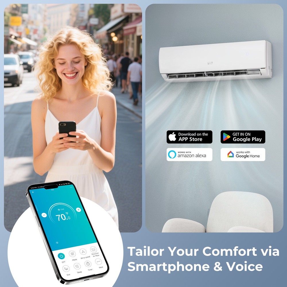11500 BTU Mini Split Air Conditioner and Heater Pump System-White