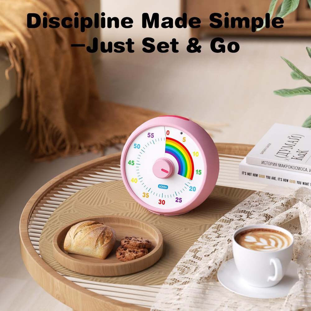 Visual Timer for Kids, 60-Minute Countdown Timer for Classroom Office Kitchen, D
