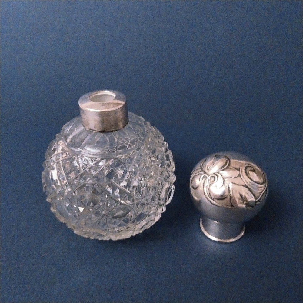 Silver Cap and Crystal Perfume Bottle 5"