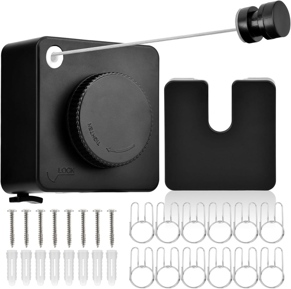 Retractable Clothesline 15.7Ft Wall Mounted Laundry Drying Line with Clips