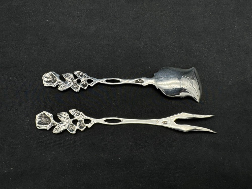 Vintage 800 Silver Rose Handle Spoon and Fork, 27 grams