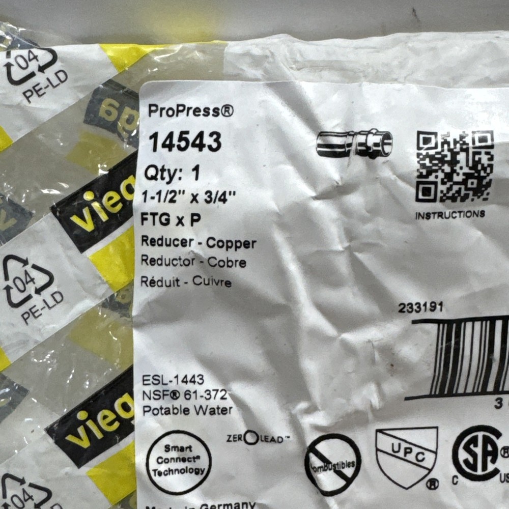 Viega ProPress 1-1/2" x 3/4" Press Reducer in Copper - 14543 Ships Same Day