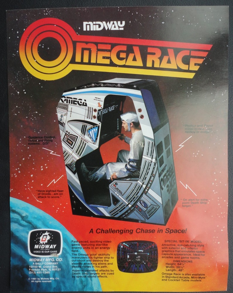 Omega Race Arcade Flyer Original Midway Brochure