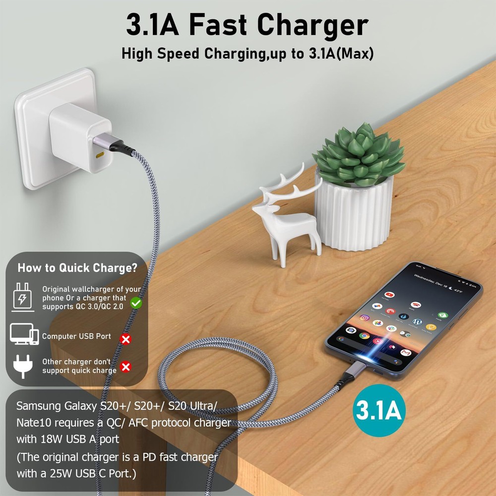 2 Pack 16Ft Extra Long USB Type-C Charging Cable for PS5 Nintendo Galaxy