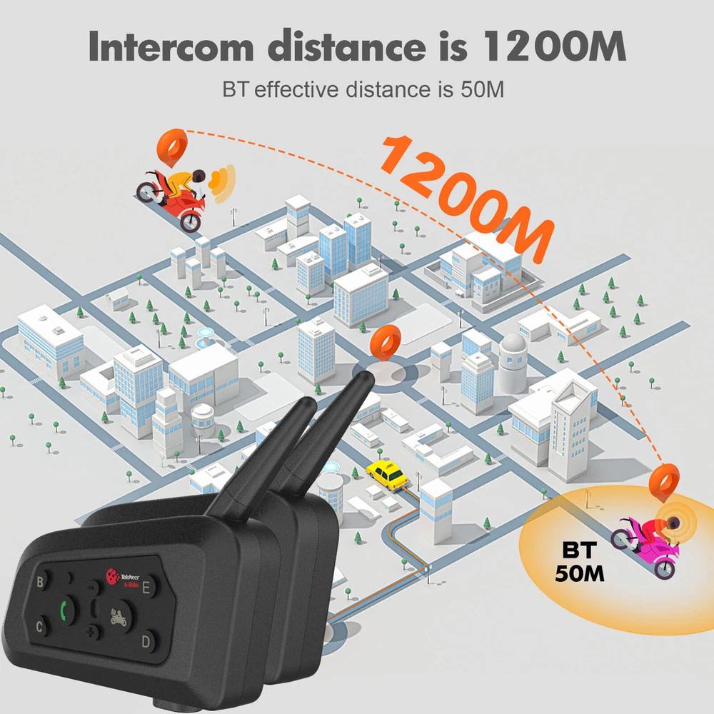 2PCS V6 Pro Motorcycle Helmet Bluetooth Headset 6 Riders Communication System