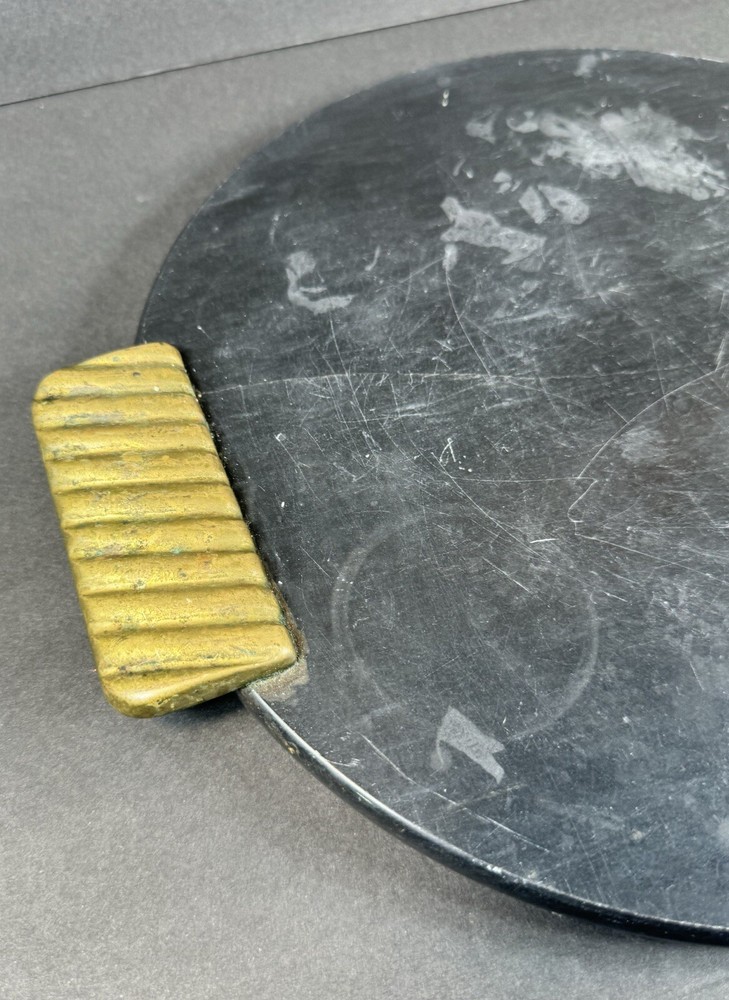 Decorative Round Marvel Tray With Brass Handles