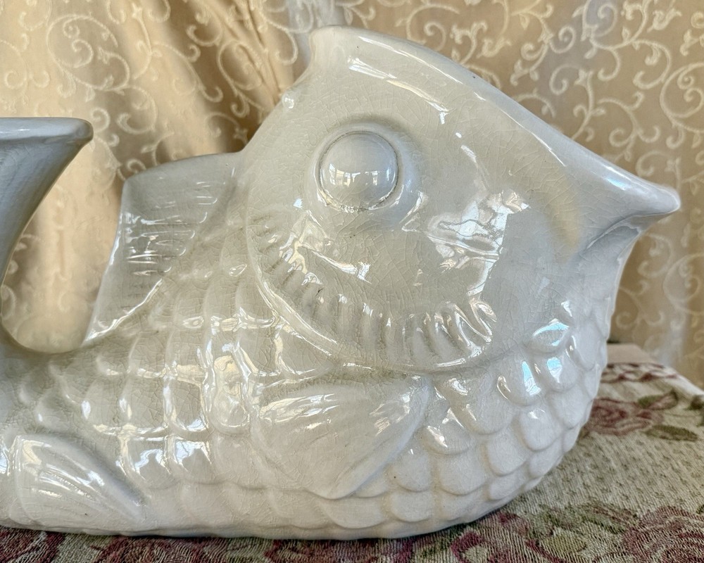 Vintage Hollywood Regency Gladding McBean Styled Cream / White Koi Fish Planter