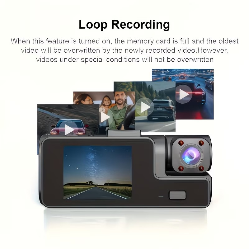 1080P Dual Dash Cam Front & Inside Car Camera IR Night Vision Loop Recording DVR