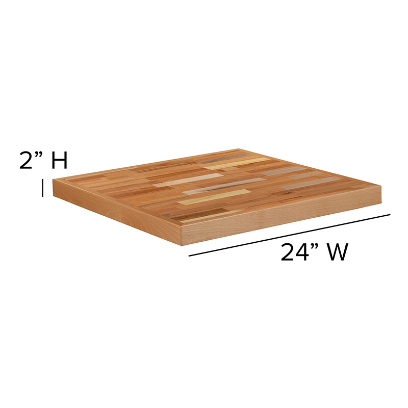24'' Square Butcher Block style Restaurant Table Top in Solid Wood Natural