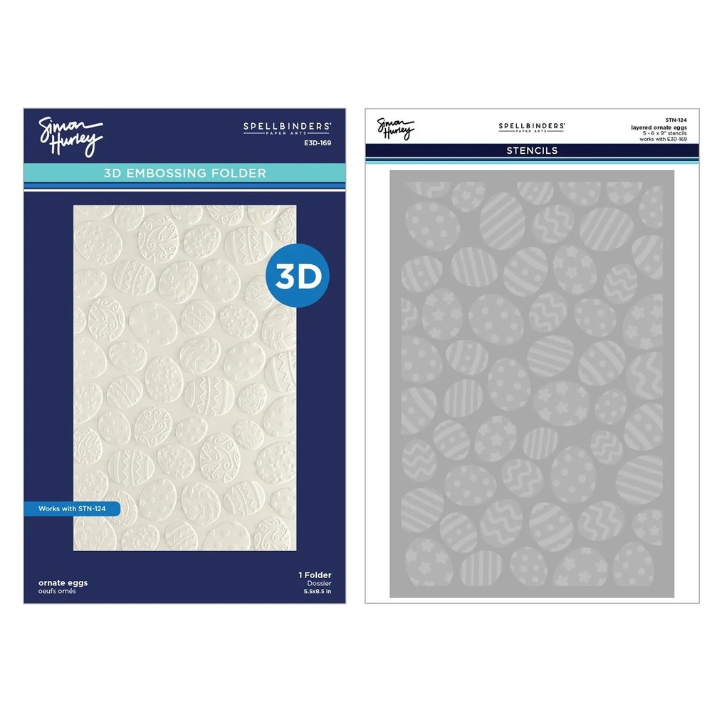 Spellbinders Simon Hurley 3D Embossing Folder "ORNATE EGGS" & Stencil Set Easter