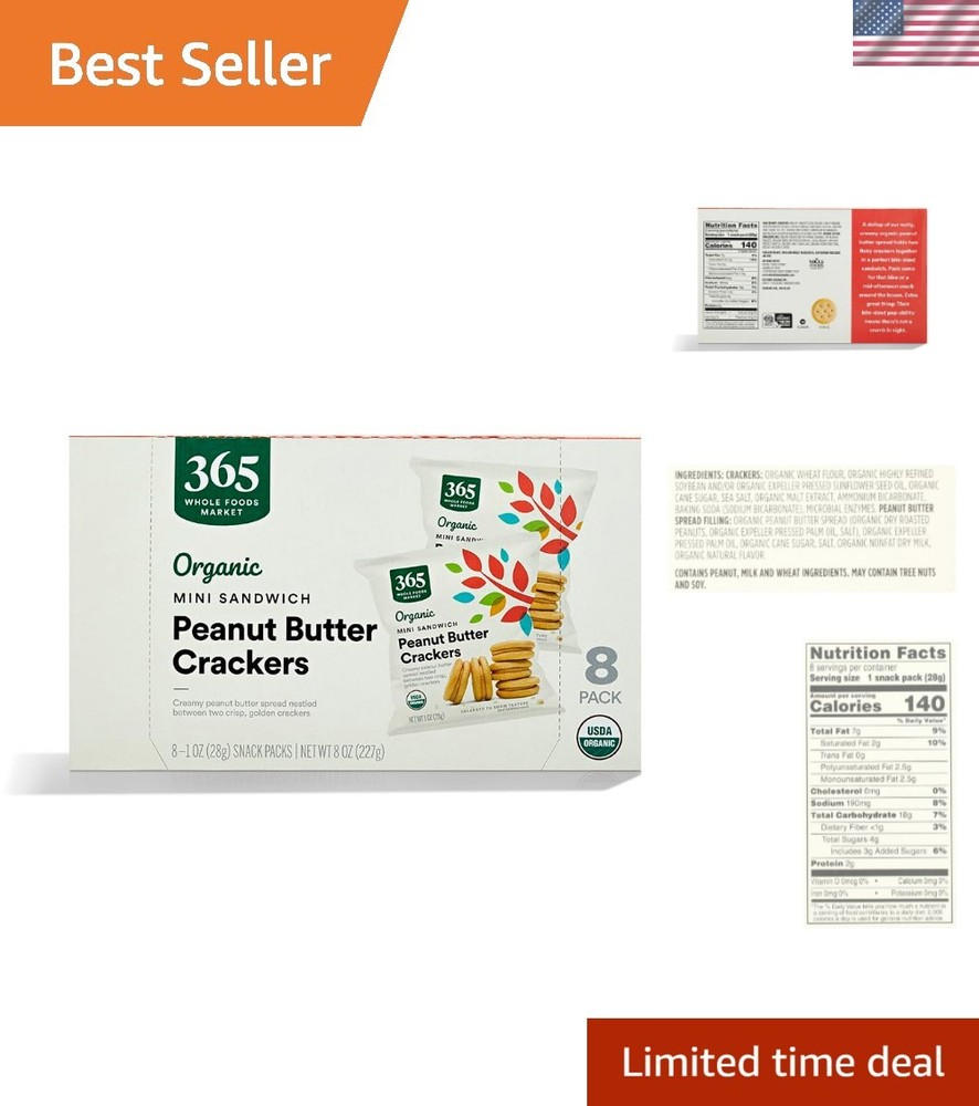 8 Count Organic Peanut Butter Crackers - Bite-Sized, Perfect for Lunchboxes