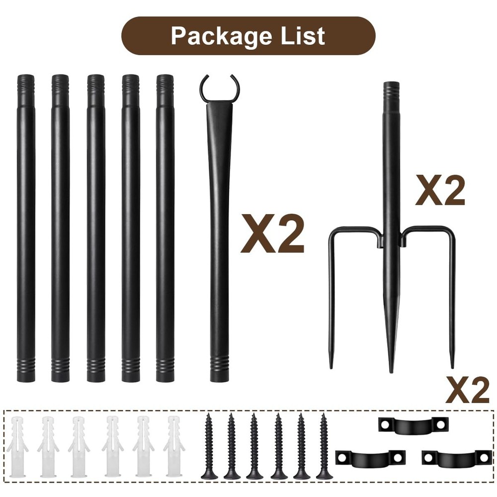 2 Pack String Light Poles for Outside, Thickened Metal Lights 2 Pack, Black