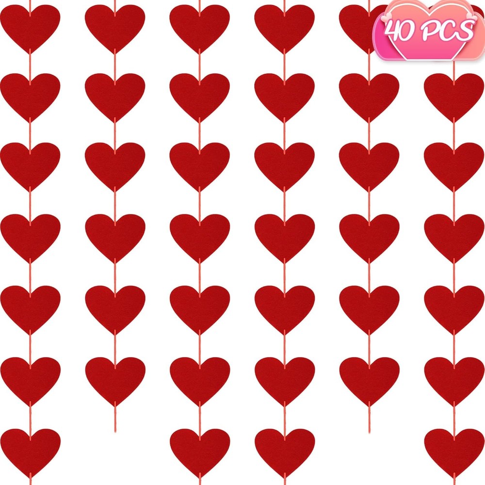 Red heart felt banner valentines decoration