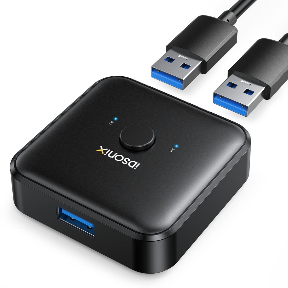 USB 3.0 Switch: 2 PCs Share 1 Device, Printer/Scanner/Keyboard, 2 A to A Cables