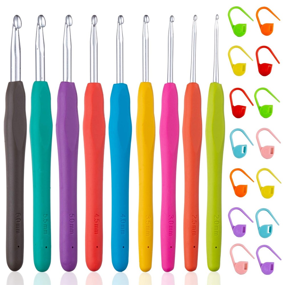 Crochet Hooks 23 Pcs, Extra Long Needles, Comfortable Grip, Stitch Markers