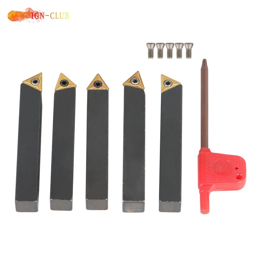 5 Pcs 3/8-inch Indexable Carbide Insert Turning Tooling Bit Holder Set For Lathe