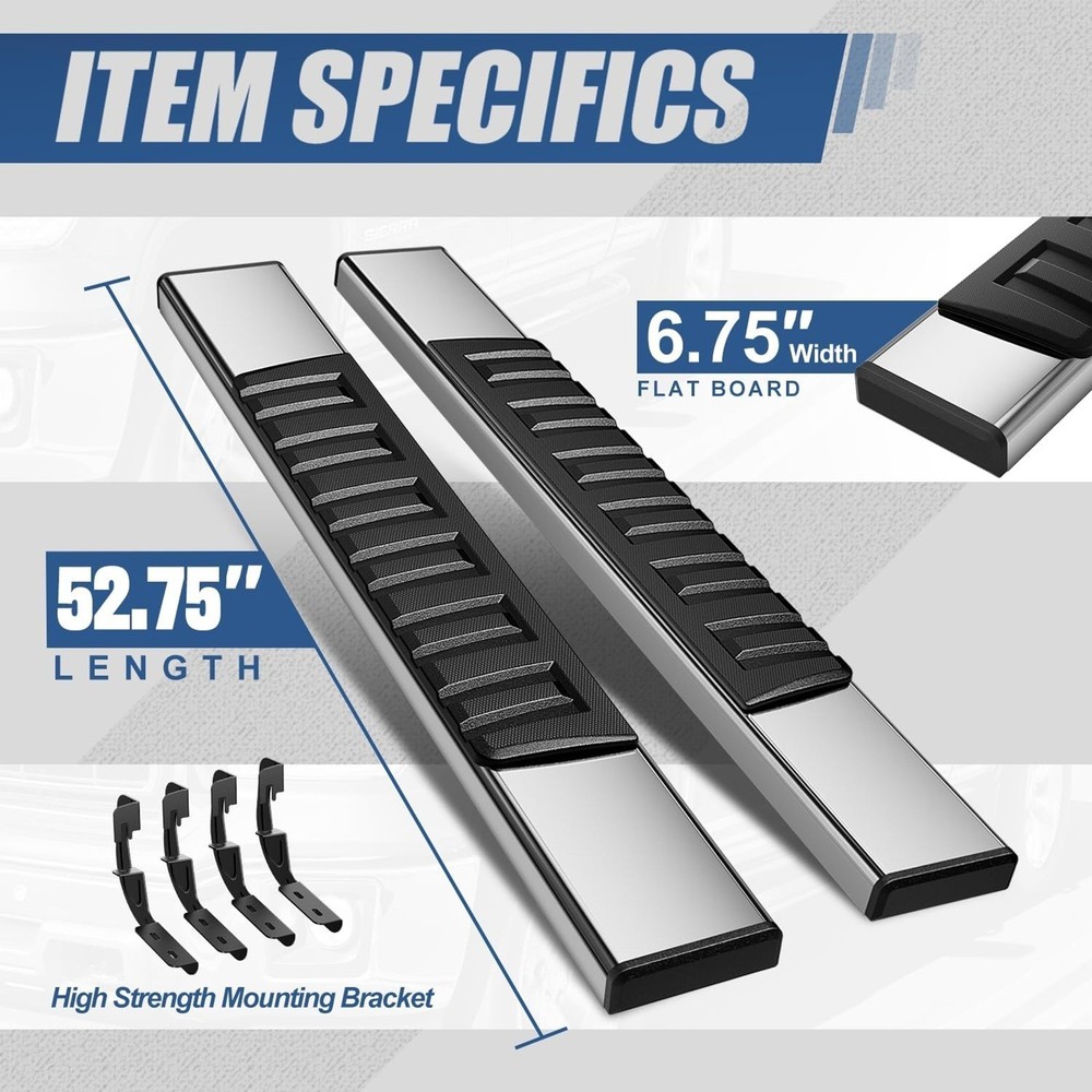 Running Boards Pair for 2007-2019 Silverado Sierra Regular Cab Side Steps Bars