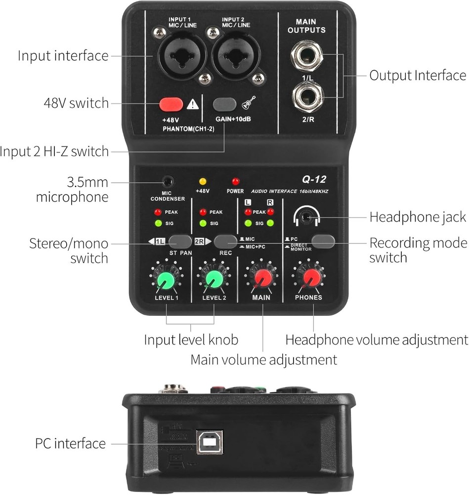 USB Audio Interface for PC,Interface for Recording Music Computer Recording A...