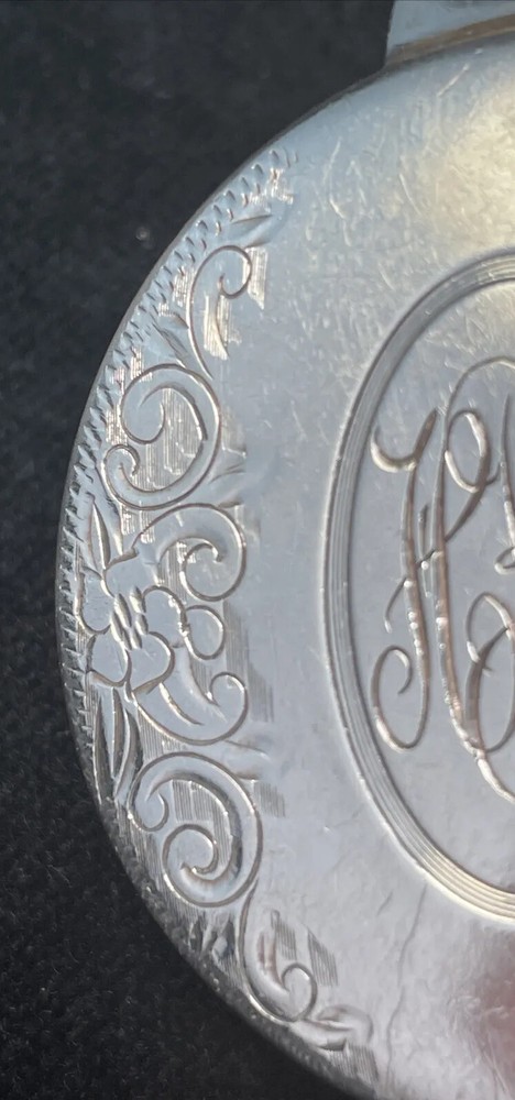 English Sterling Silver Etched Pill Box Birmingham