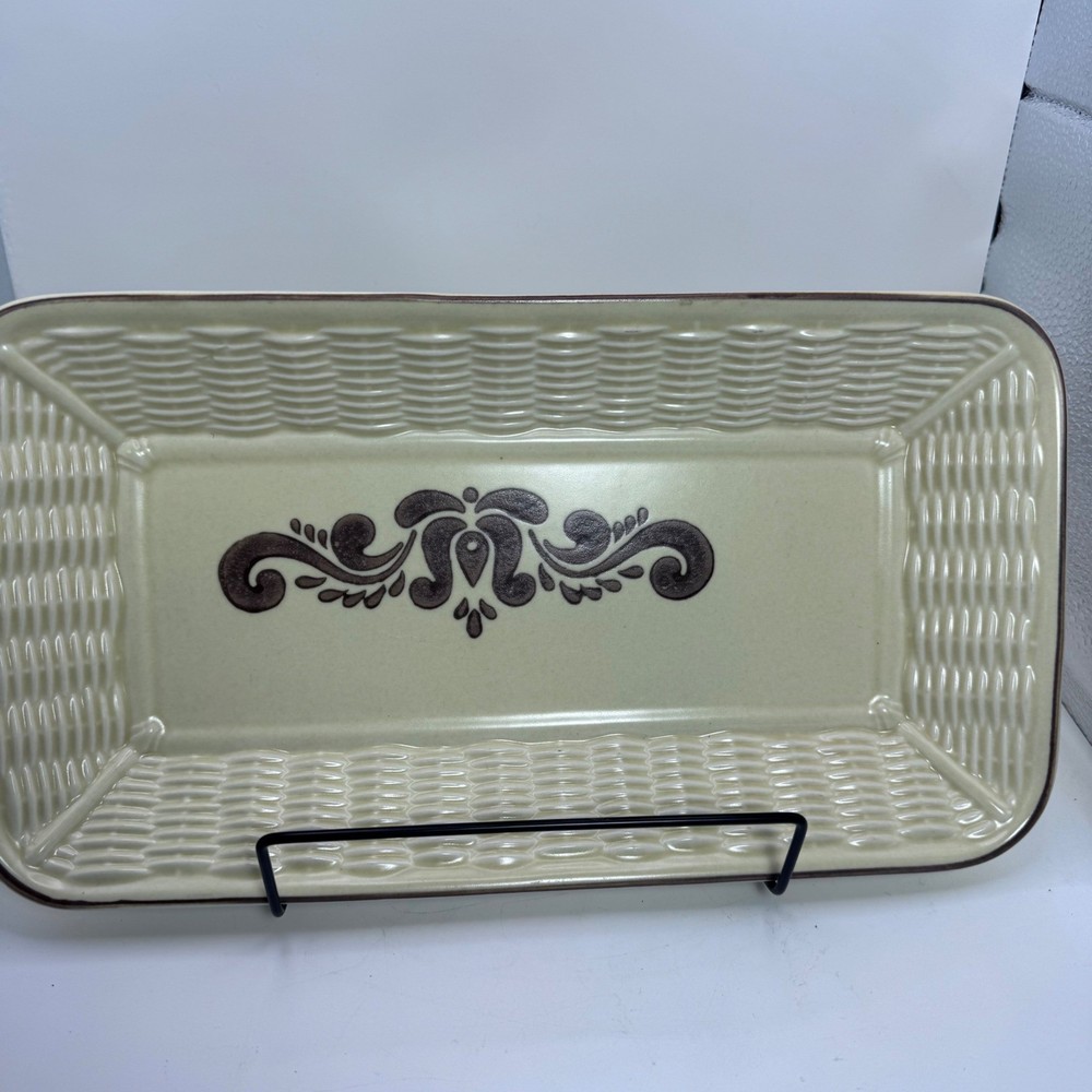 Pfaltzgraff Yorktowne Stoneware Rectangular Serving Tray Basketweave 11.5x5.5
