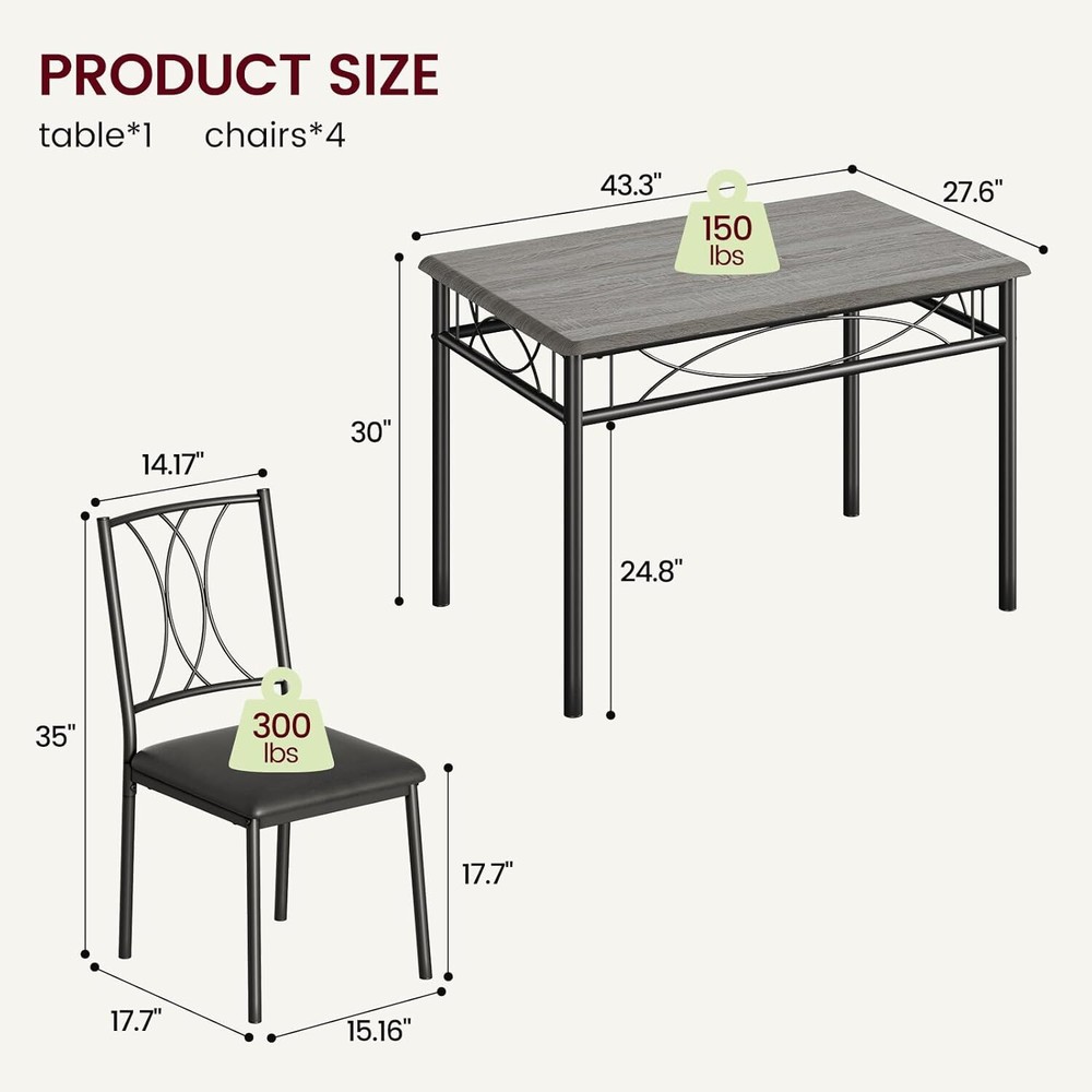 Dining Table Set for 4, Ktichen Table with 4 Chairs for Kitchen & Dining Room