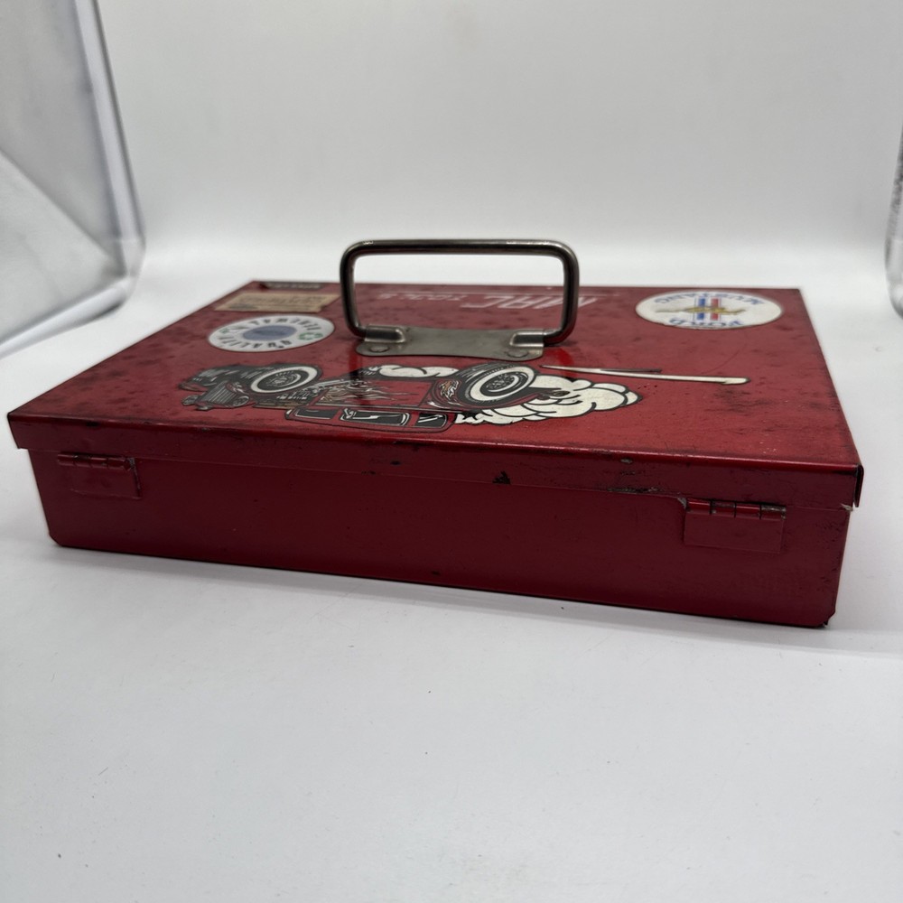 Vintage Mac Tools Red Metal ToolBox Hinged Lid Rectangular VTG (Read)
