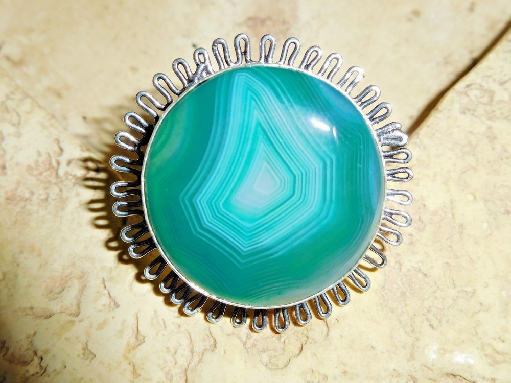 ARTISAN HANDCRAFTED NATURAL BOTSWANA AGATE GEMSTONE 925 SILVER RING ~ SIZE 9.75
