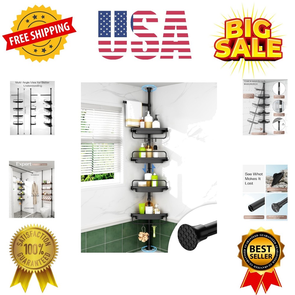 Corner Shower Caddy Tension Pole, Extendable Rustproof Stainless Steel Pole &...