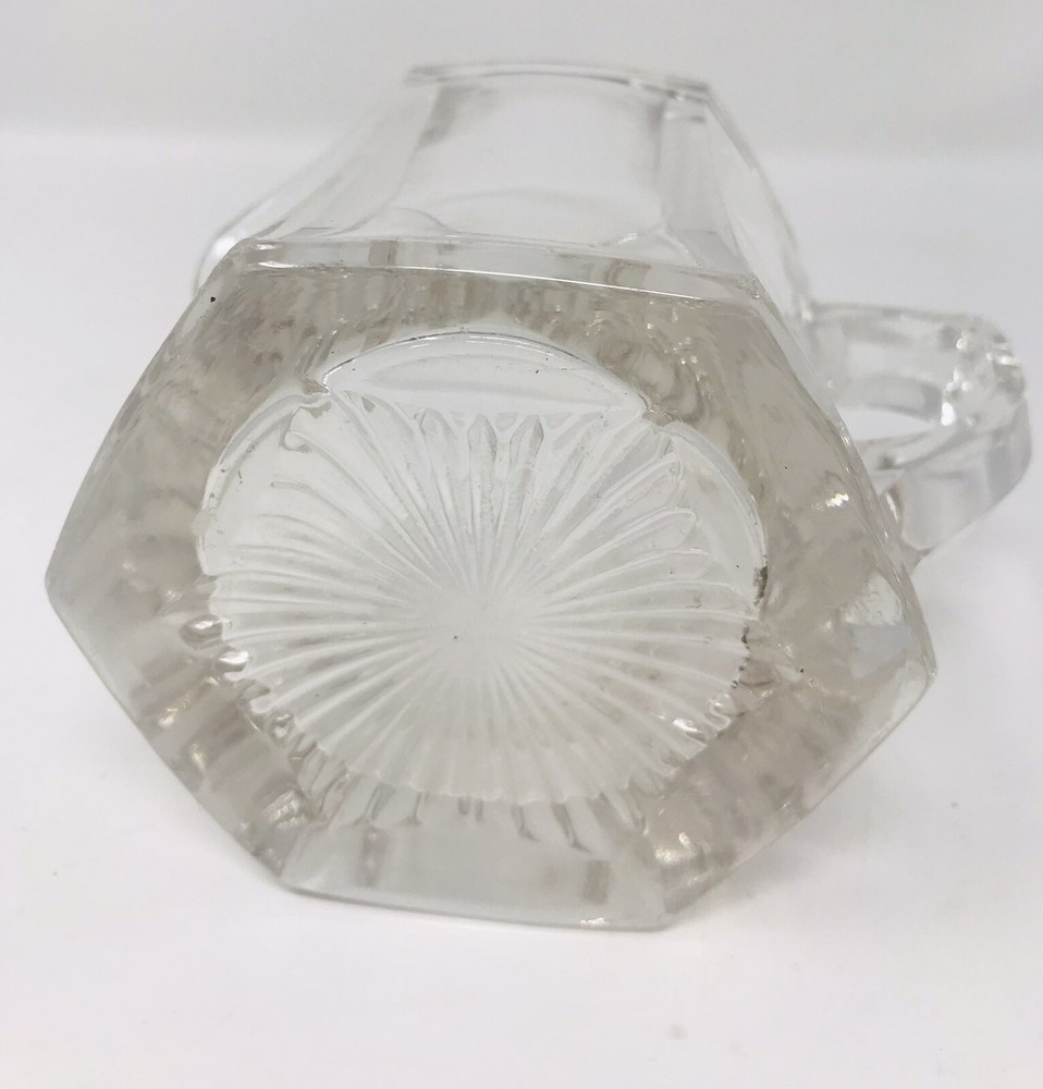 Vintage Clear Elegant Glass 6 Panel Hexagon Flat Panel Creamer 3 3/4”