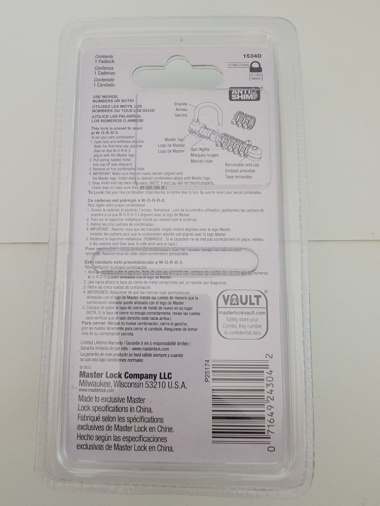 Master Lock Password Plus Combination Lock 1534D Alpha Numeric Green