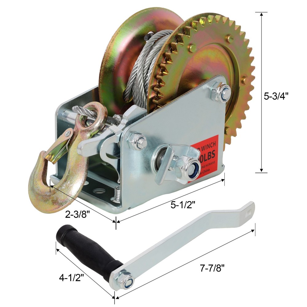 Hand Winch 1200LBS 32.8FT Cable Galvanized Two-Way Ratchet