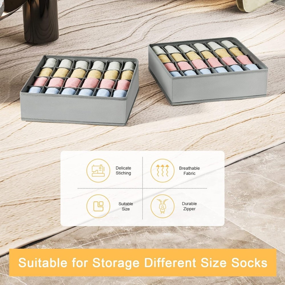 Joyoldelf 2 Pack 24-Cell Sock Drawer Organizer, Grey