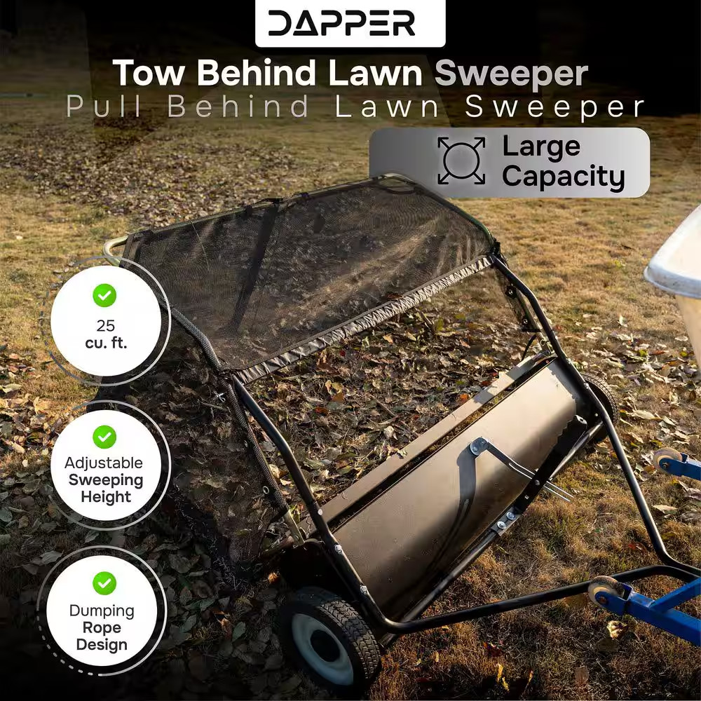 42 In. Lawn Sweeper Tow Behind, 25 Cu. Ft. Large Pull behind Grass Sweeper