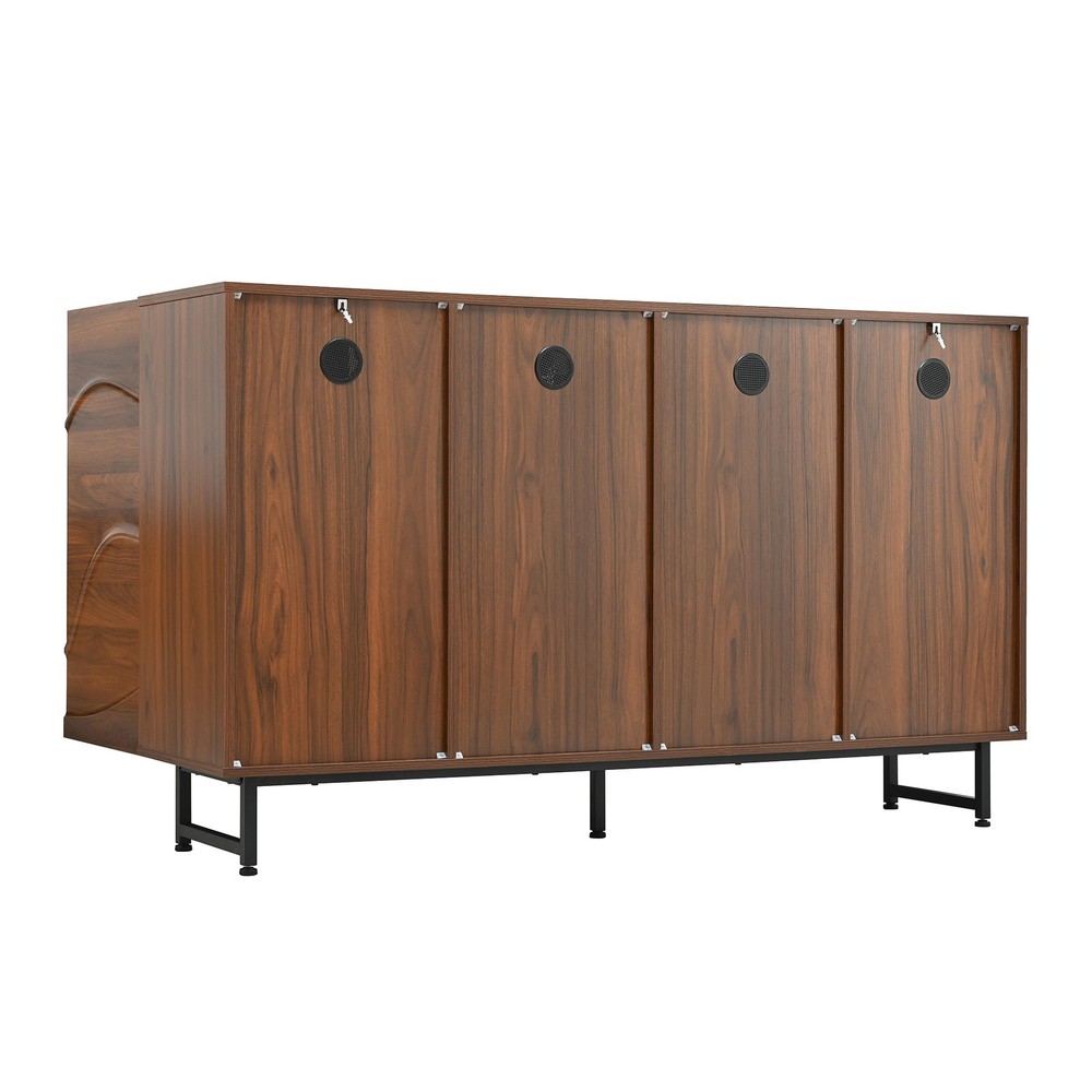 Modern Art Solid Wood Sideboard,59*16*35inch, Wave Relief Design, Walnut Textu