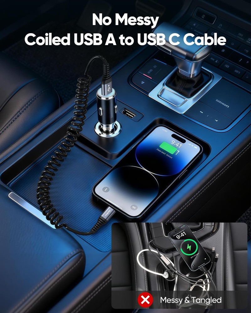 ZeniKon USB A to C Coiled Cable 3FT 2-Pack, C 3FT-2Pack, Grey