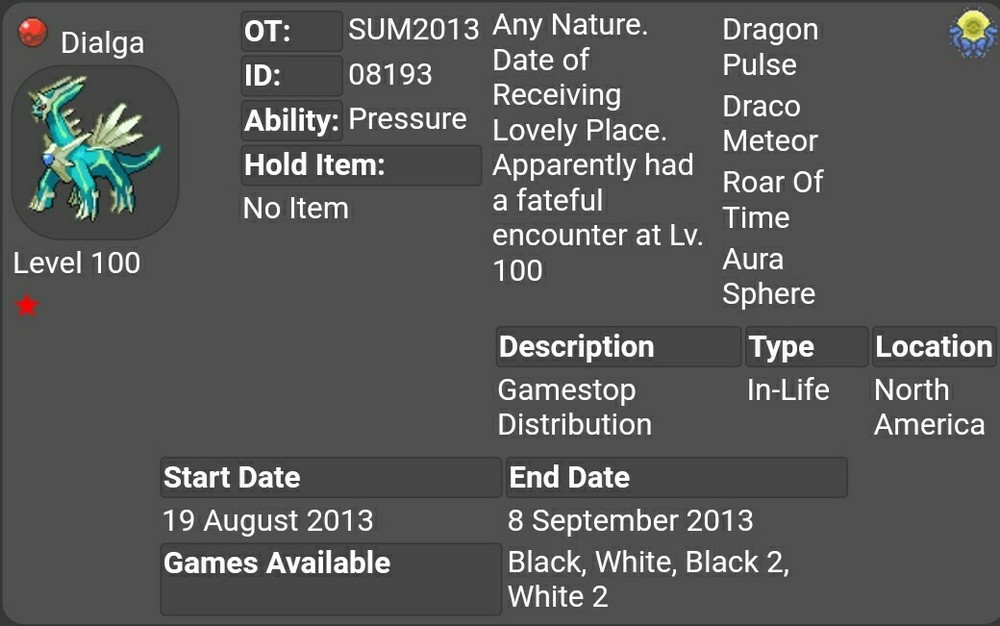 ✨Shiny✨ Event Dialga For Pokémon Sword & Shield