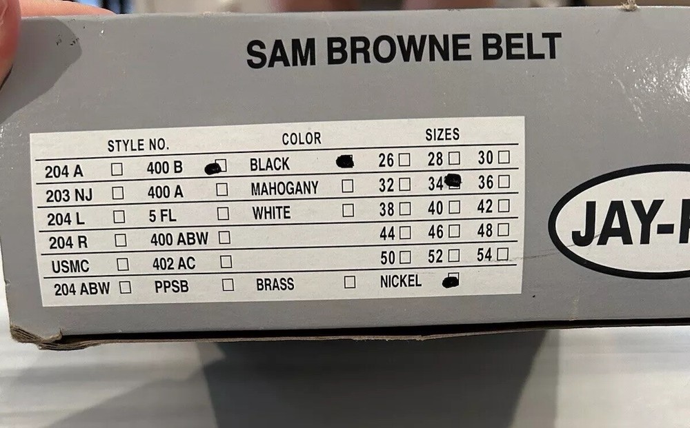 Jay Pee Sam Browne Strap Black Leather Size 34 W/three Keepers- New With Box