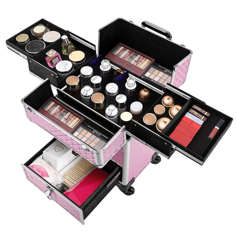 Professional Rolling Makeup Train Case Cosmetic Trolley Makeup Storage Organizer