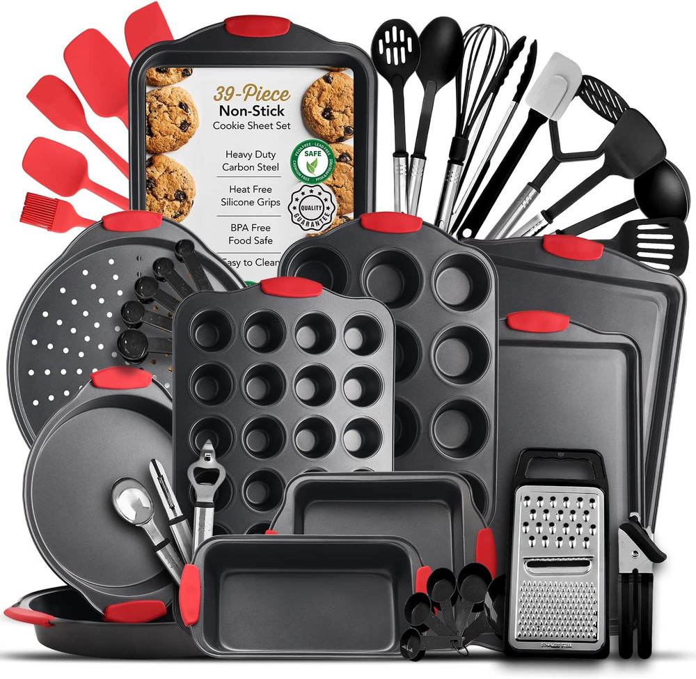 Baking Pan Set, 39 Piece Premium Baking Set, Nonstick Bakeware Sets BPA Free, Co