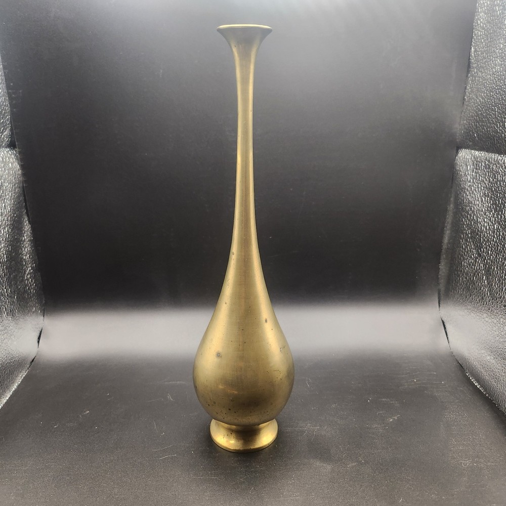Brass Bud Vase 10.5" Tall - Solid Brass Single Stem