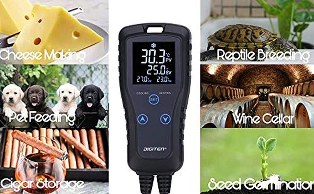 Digital Temperature Controller 2-Stage Thermostat Outlet Heating & Cooling Mo...